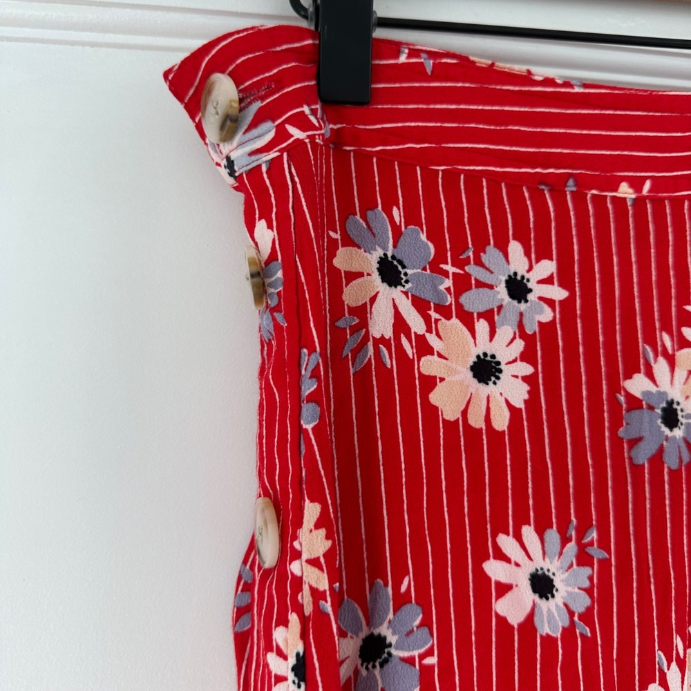 Madewell Skirt Womens 0 Side Button Daisy Society Retro Stripe Red Floral Size 4 - Picture 9 of 14